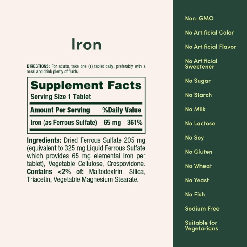 Nature'S Bounty Iron, 65 mg,100 comprimés – Image 3