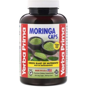 YERBA PRIMA Capsules de moringa, 400 mg, 180 capsules végétariennes