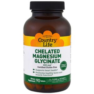 Country Life Glycinate de magnésium chélaté, 400 mg, 90 Comprimés