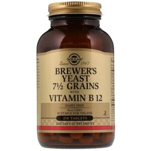 Solgar Levure de bière, 7 1/2 grains, avec vitamine B12, 250 comprimés