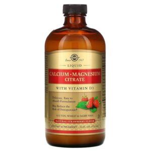 Solgar Liquid Calcium Magnesium Citrat with Vitamin D3, Natural Strawberry 473 ml.
