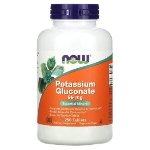 Now Foods Gluconate de potassium, 99 mg, 250 Comprimés.