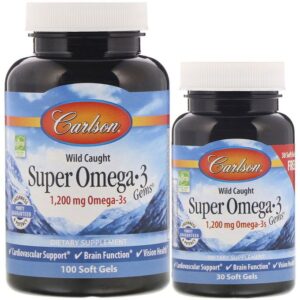 Carlson Labs A l'état sauvag, Super Omega-3 Gems, 1.200 mg, 100+30 gellules souples