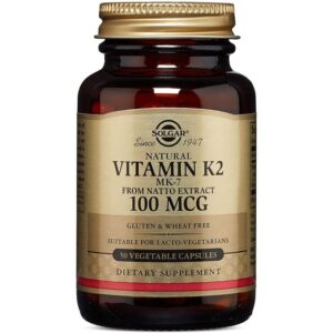 Solgar Naturally Sourced Vitamin K2 MK7, 100 mcg, 50 Vegetable Caps.