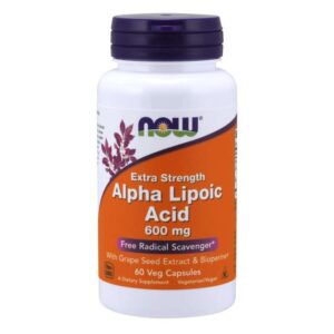 Now Foods acide alpha lipoïque 600 mg avec extrait de pépins de raisin et Bioperine®, extra-fort, 60 gélules