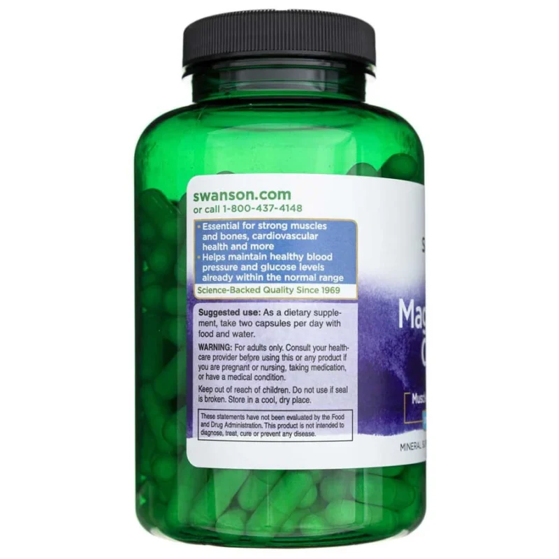Swanson Magnesium Oxide 400 mg Santé musculaire et osseuse 250 Capsules – Image 3