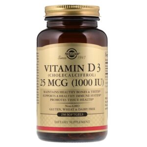 Solgar Vitamin D3 (Cholecalciferol), 25 mcg (1,000 IU), 250 Softgels