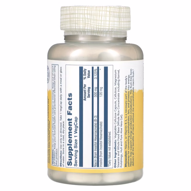 Solaray Niacine, 500 mg, 100 capsules végétale – Image 2