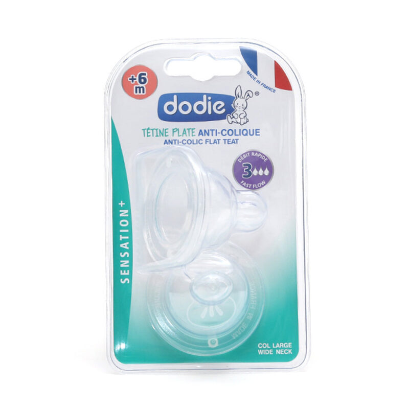 Dodie 2 Tétines Plates Sensation+ Col Large Débit 3 +6m