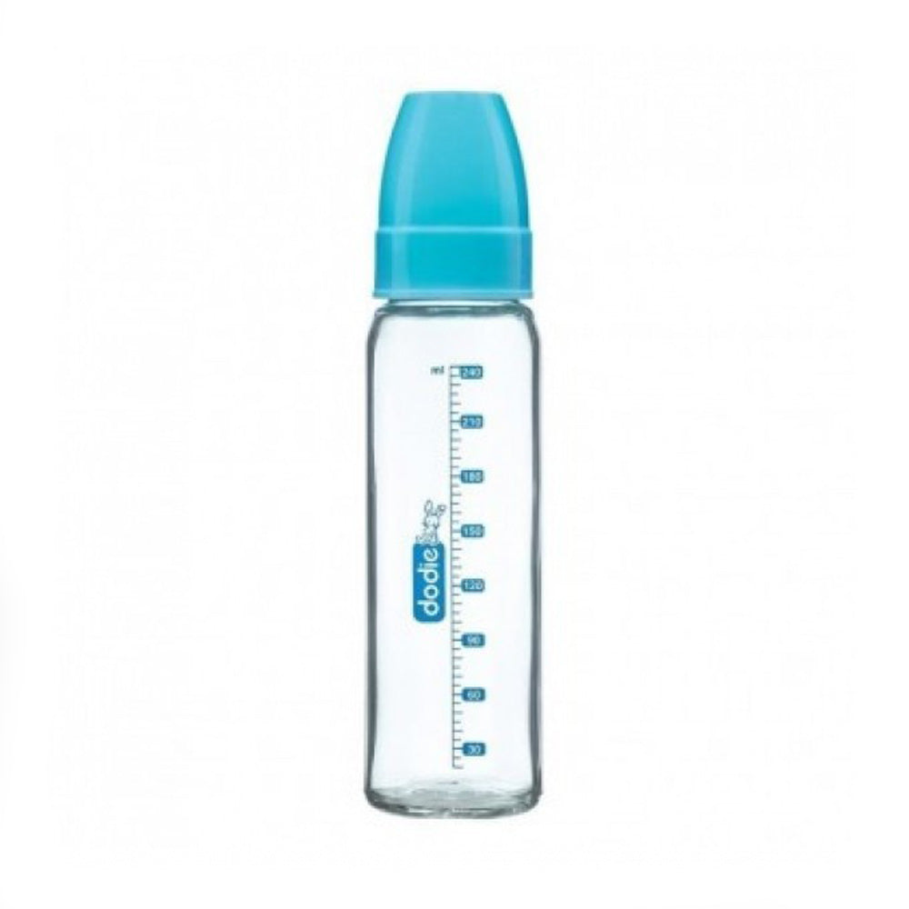 Dodie Blue Glass Baby Bottle Narrow Neck 240ml