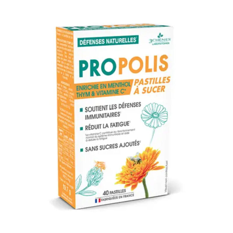 Les 3 Chênes Propolis Pastilles à Sucer Boite De 40 Pastilles
