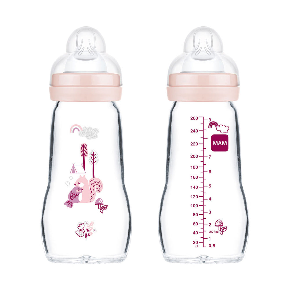 زجاجة رضاعة زجاجية من مام للأطفال من عمر سنتين فما فوق، 260 مل، لون غابة - زجاجة رضاعة زجاجية