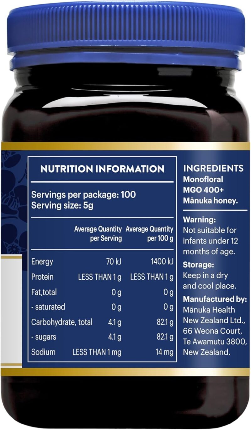 MIEL Manuka Health MGO 400+ 500 Gr - MANUCA NOUVELLE ZELANDE. – Image 3