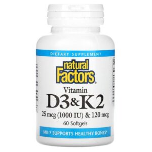 Natural Factors Vitamines D3 et K2, 60 capsules à enveloppe molle