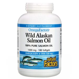 Natural Factors Oméga Factors, Huile de saumon sauvag d'Alaska, 1000 mg, 180 capsules à enveloppe molle
