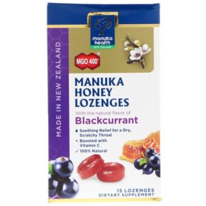 Manuka Health Pastilles au Miel de Manuka, Cassis, MGO 400+, 15 pastilles.