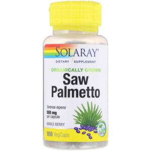 Solaray SAWPALMETTO,Palmier de Floride de culture bio, 555 mg, 100 capsules végétales