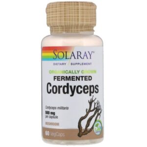Solaray Champignons cordyceps fermentés Cultivé bio 500 mg. - 60 Gélules végétales.