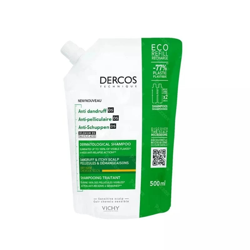 Vichy Dercos Eco-Refill Anti-Dandruff Treatment Shampoo for Dry Hair | 500 ml