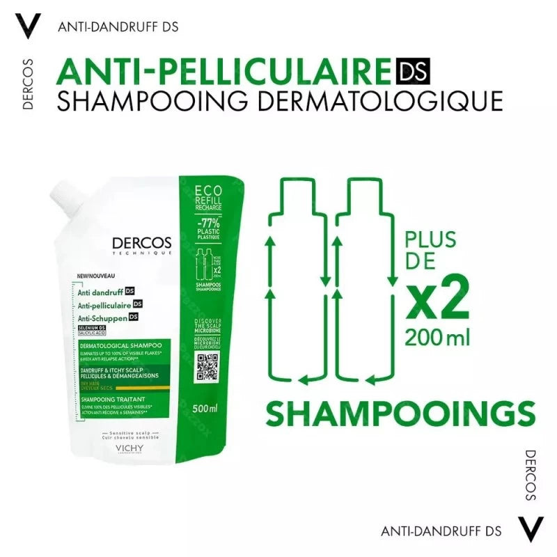 Vichy Dercos Eco-Recharge Shampoing Traitant Anti-Pelliculaire Cheveux Secs | 500 Ml – Image 3