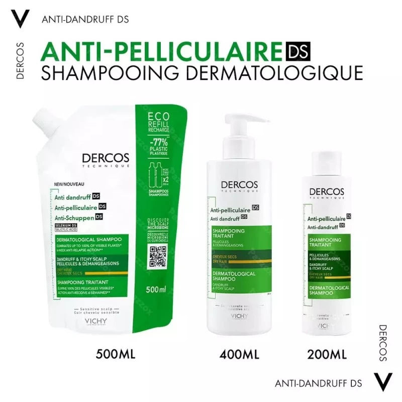 Vichy Dercos Eco-Recharge Shampoing Traitant Anti-Pelliculaire Cheveux Secs | 500 Ml – Image 5