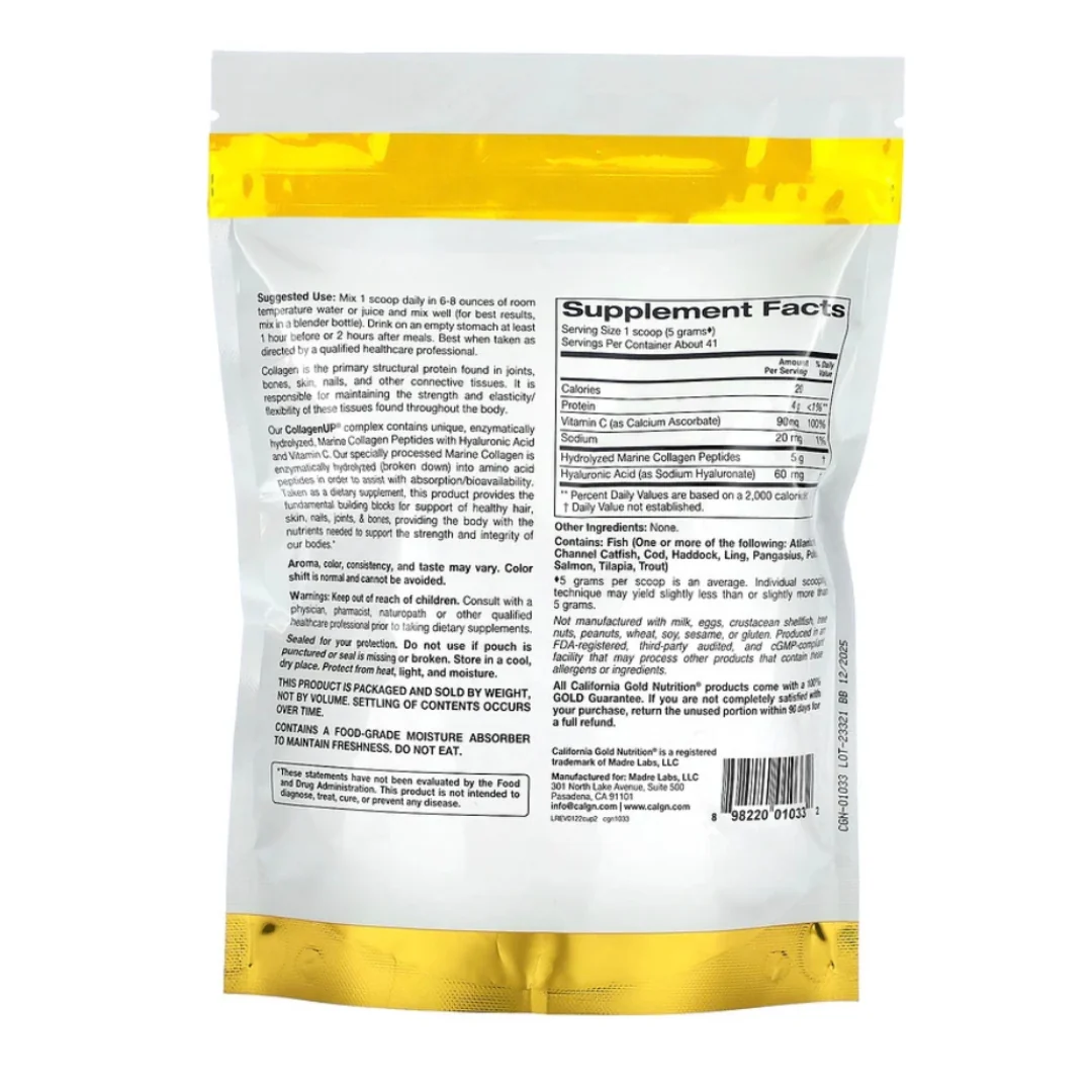 California Gold Nutrition Collagenup Peptides de collagène marin hydrolysé à l'acide hyaluronique et à la vitamine C 206g - صورة 2