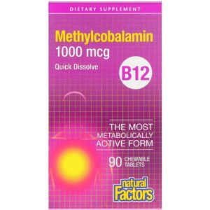 Natural Factors B12, Methylcobalamin, 1,000 mcg, 90 Chewable Tablets