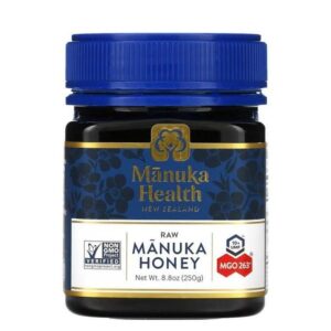Manuka Health Manuka Miel brut bio de qualité supérieure, Miel de Manuka de guérison pour la santé UMF 10+, MGO 263+, 250 g.