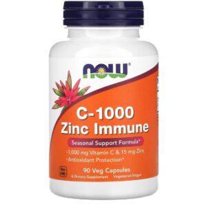 Now Foods Vitamine C-1000 mg Zinc immunisé,Protection antioxydante 90 capsules