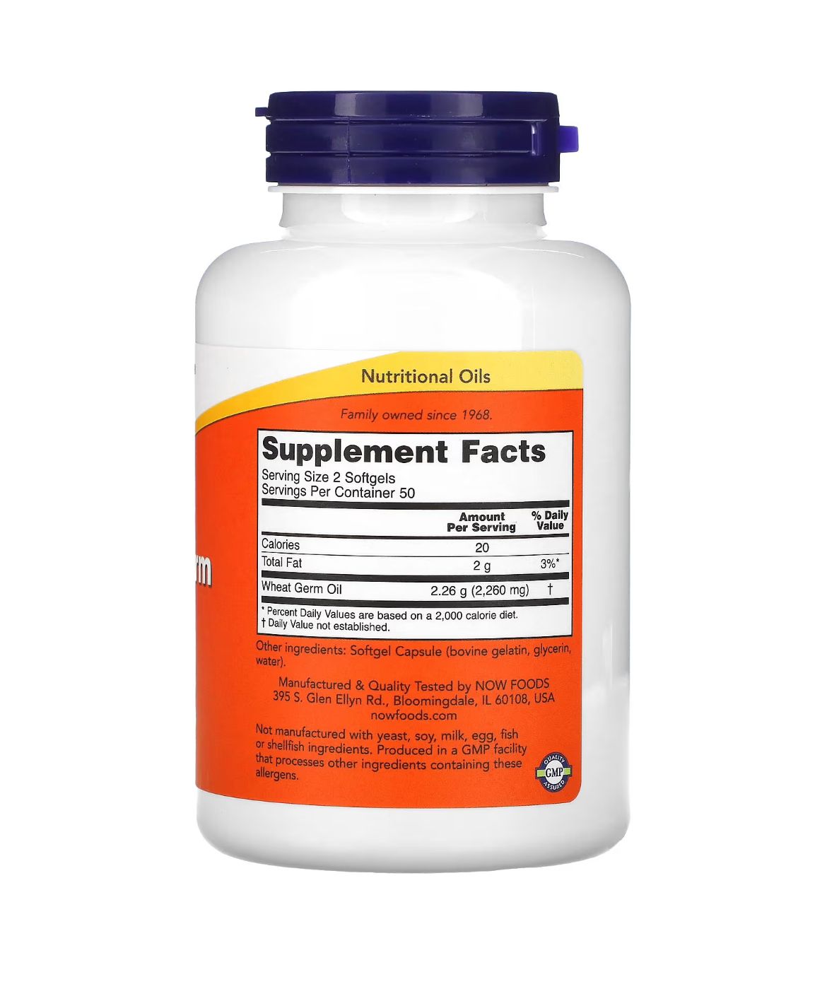 Now Foods Wheat Germ Oil Huile de germe de blé 1130 mg, 100 Softgels - صورة 2