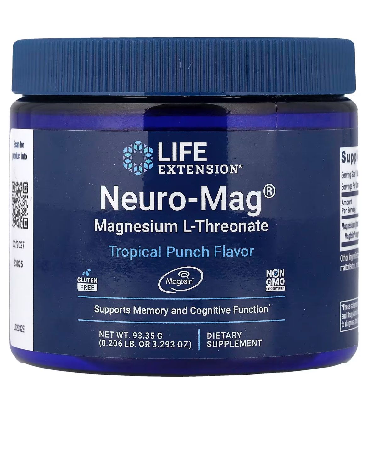 Life Extension Neuro-Mag, L-thréonate de magnésium, Saveur fruits tropicaux 93,35 g