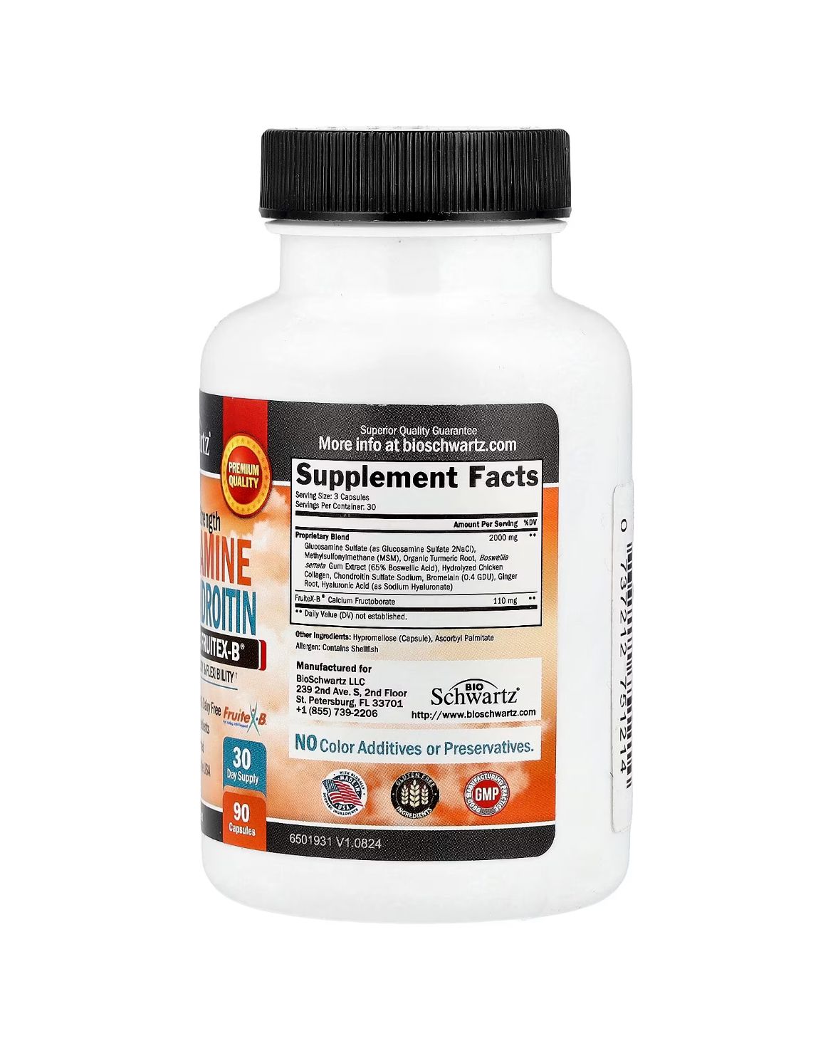 BioSchwartz glucosamine chondroitin msm with Patented Fruitex-B, 2000mg 90 Capsules - صورة 2