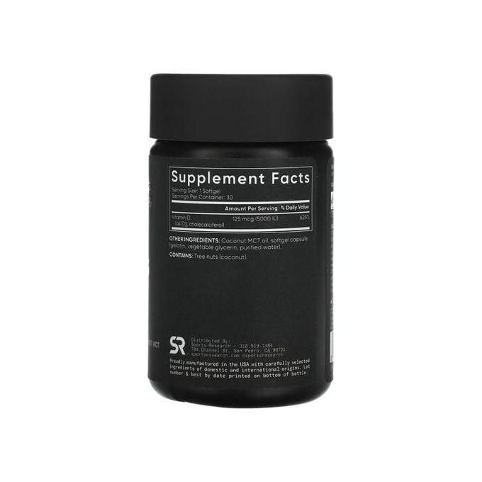 Sports Research Vitamine D3, 125mcg (5 000 UI), 30 capsules – Image 2