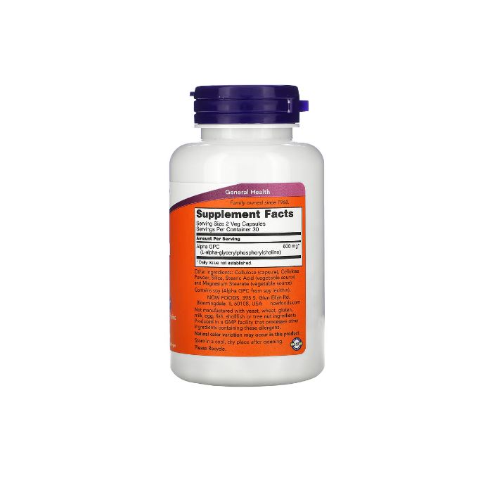 Now Foods Alpha GPC, 300 mg Bioavailable Source of Choline 60 Veg Capsules - صورة 2