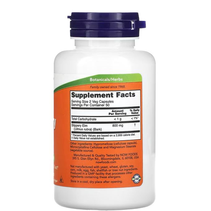Now Foods Slippery Elm 400 mg 100 Veg Capsules - صورة 2