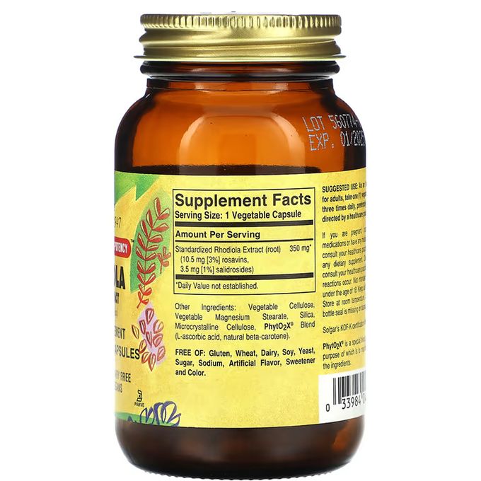 Solgar Rhodiola Root Extract Extrait de racine de rhodiole 350 mg 60 Vegetable Capsules – Image 2