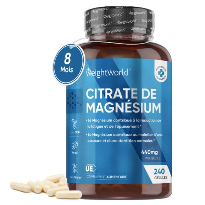 WeightWorld Magnesium Citrate 440 Mg Soutient le fonctionnement des muscles 240 Capsules