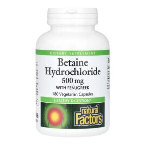 Natural Factors Betaine Hydrochloride 500 mg, 180 gélules végétales