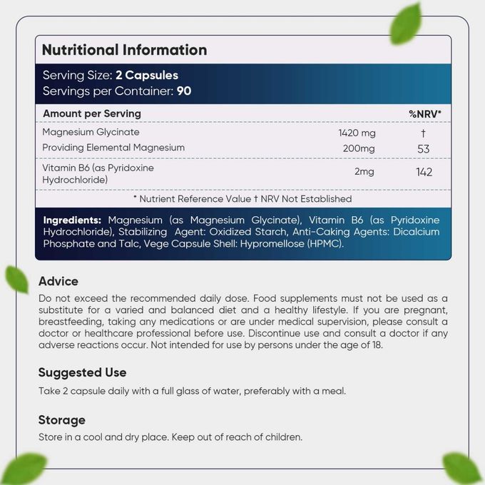 WeightWorld Glycinate de magnésium Bisglycinate avec Vitamine B6 180 capsules – Image 4