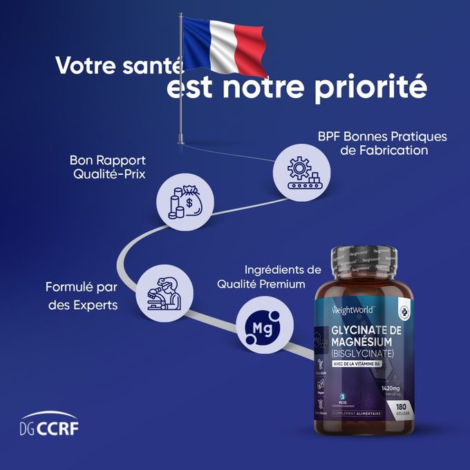 WeightWorld Glycinate de magnésium Bisglycinate avec Vitamine B6 180 capsules – Image 2