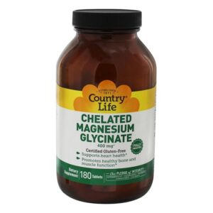 Country Life Glycinate de magnésium chélaté, 133 mg, 180 comprimés