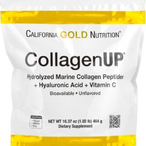 California Gold Nutrition CollagenUP Peptides de collagène marin hydrolysé à l&rsquo;acide hyaluronique et à la vitamine C Non aromatisés 464 g