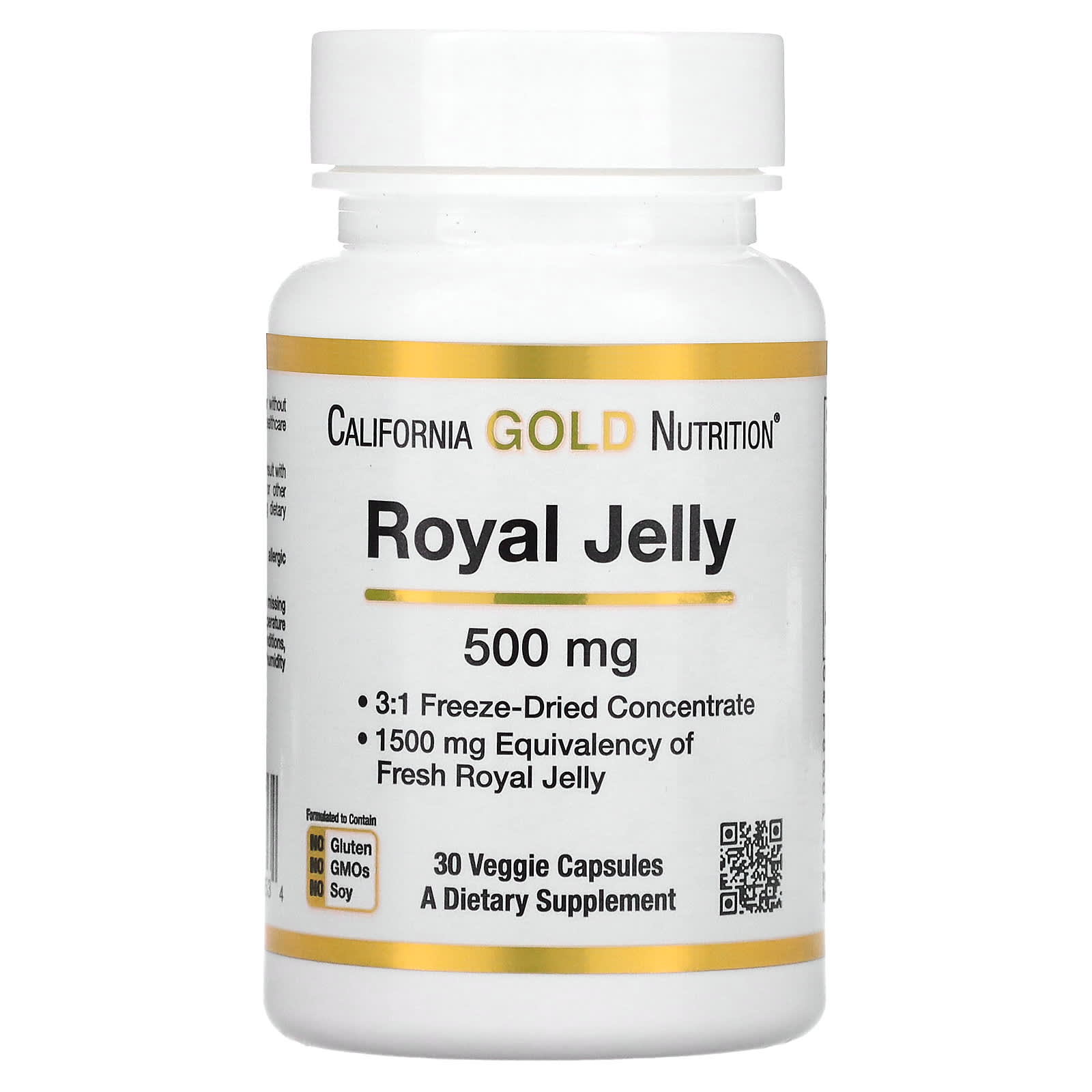 California Gold Nutrition Gelee royale concentrée et lyophilisée 500 mg 30 capsules végétariennes