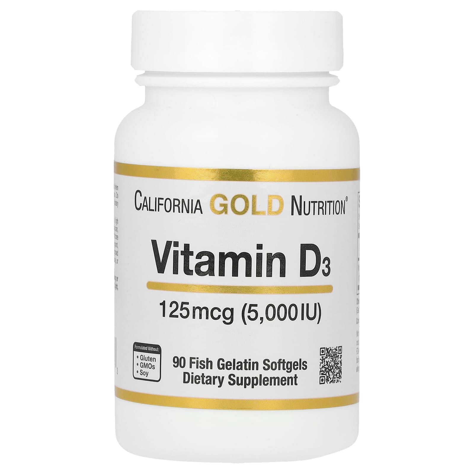 California Gold Nutrition Vitamine D3 125 µg (5000 IU) 90 capsules à enveloppe molle à base de gélatine de poisson