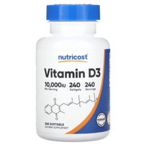 Nutricost Vitamine D3 10 000 UI 240 capsules à enveloppe molle