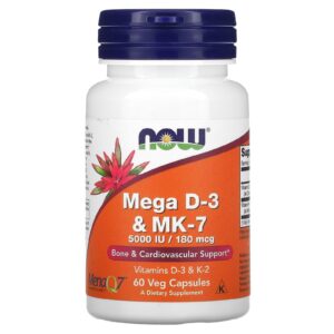 Now Foods Mega D 3 et MK 7 180 Mg (5000 UI) 60 capsules végétariennes