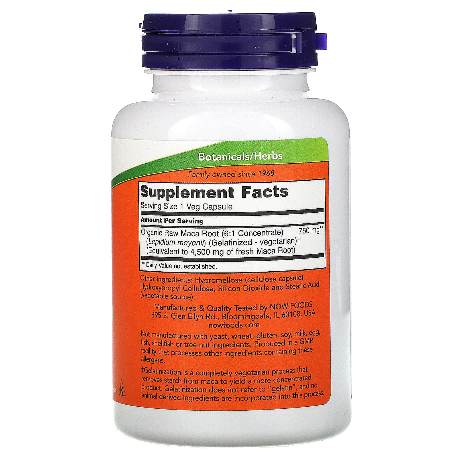 Now foods Maca raw 750 mg 90 capsules végétales - صورة 2