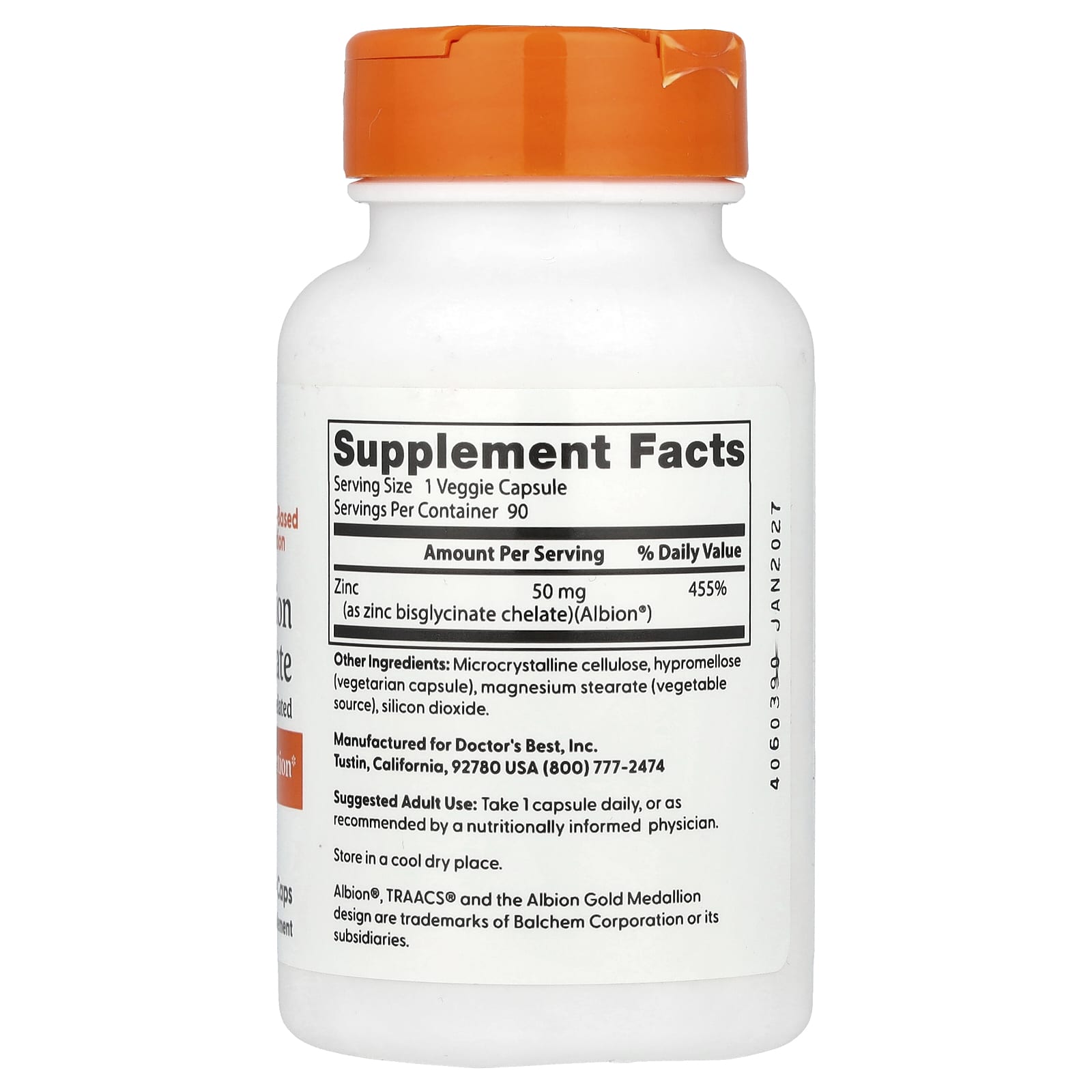 Doctor's BEST Zinc bisglycinate high absorption 50mg/ 90 capsules – Image 2