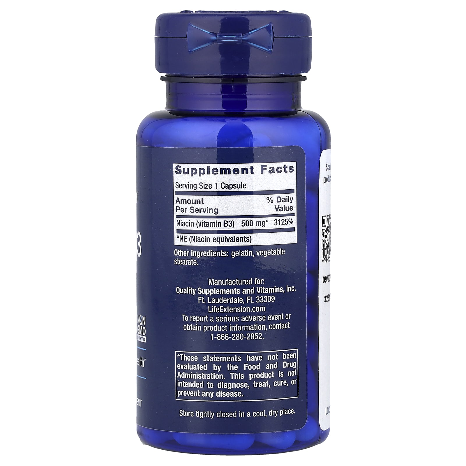 Life Extension Vitamin B3 Niacin, 500 mg, 100 capsules - صورة 2