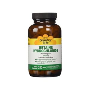 Country Life Chlorhydrate de bétaïne avec pepsine 600 mg. - 250 Tablettes